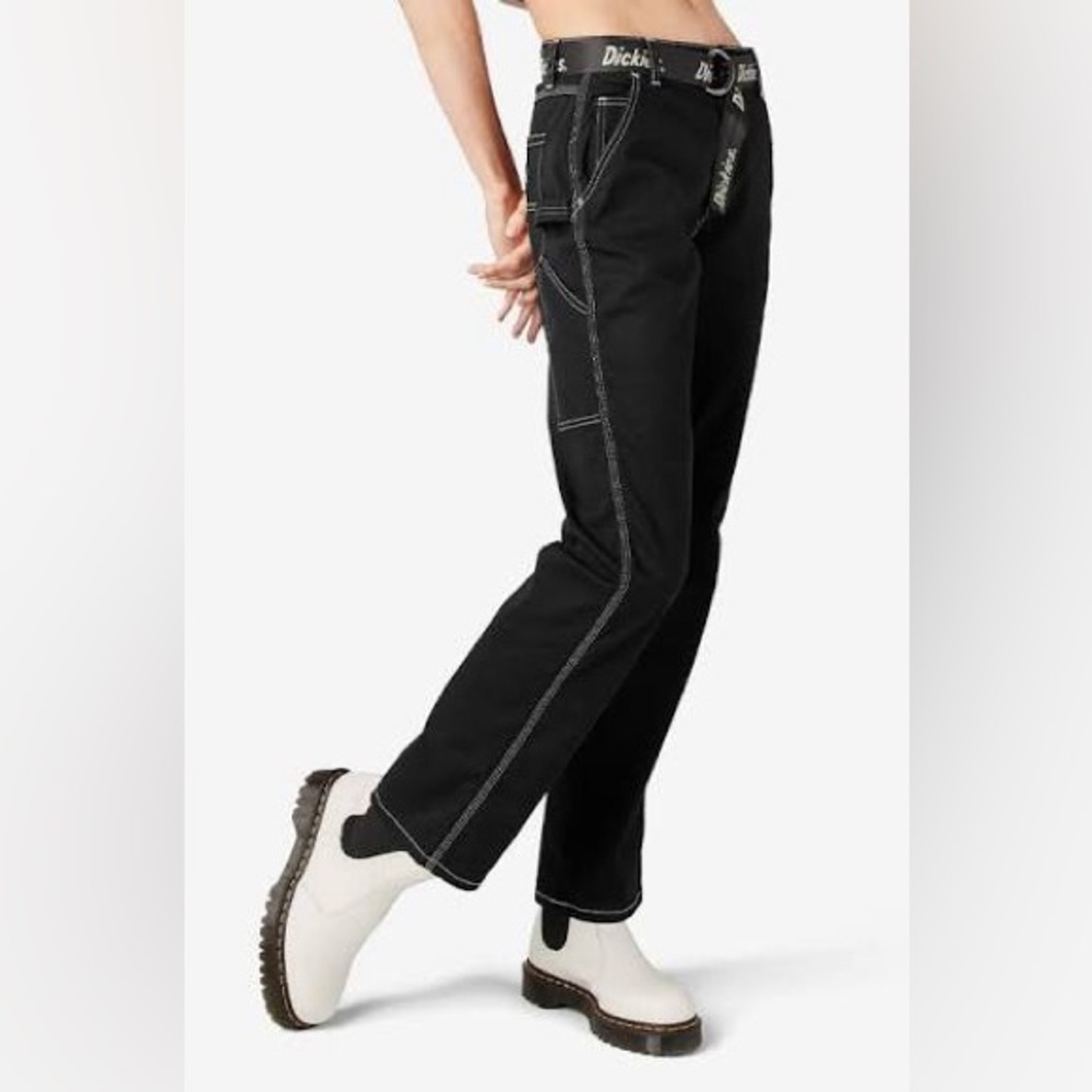 Dickies Black Carpenter Pants with White Stitching